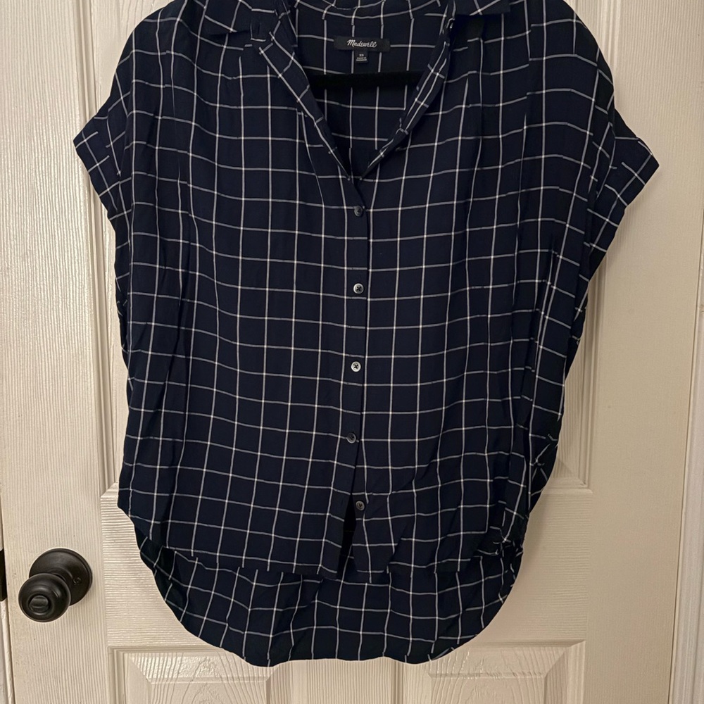Madewell Dark Blue and White Grid Button Down Shirt